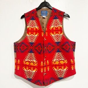 Pendleton Vintage Red Aztec Print Wool Vest Size 42